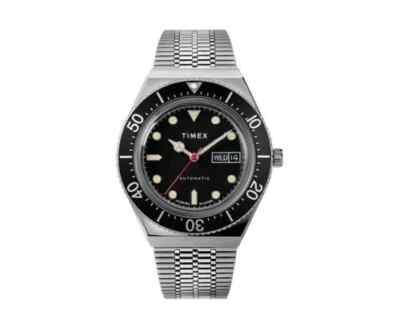 New Timex Q M79 Automatic 40mm Stainless Steel Bracelet Watch Black TW2U78300ZV