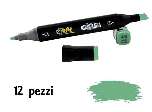 Set 12 Pz Pennarelli Doppia Punta Scuola Disegno Colore 46 Verde Vivid Green dfh