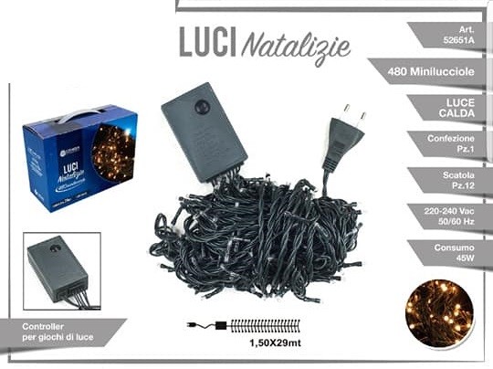 Luci Natale Albero 480 Minilucciole Luce Bianca Calda Filo Verde 29mt 52651A dfh