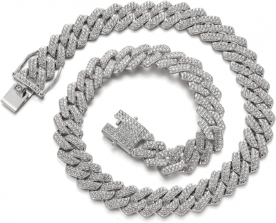 JUNVirtuous Cuban Link Chain Mens Iced Out Miami 16 inch Silver