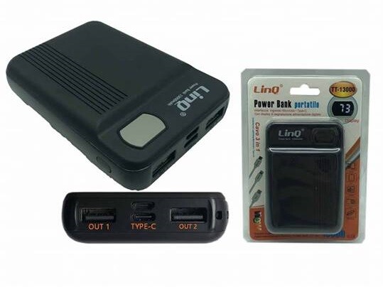 PowerBank Batteria Portatile 13000mah 2 Uscite Usb Type-C Linq TT-13000