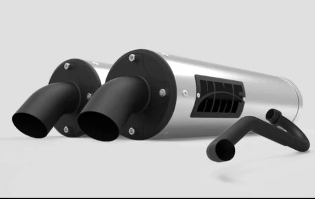 HMF '16-'23 Polaris General QS Dual Full Exhaust System Stainless Steel/Blackout