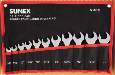 Sunex Tools 9930 SAE Stubby Wrench Set, 3/8-Inch - 15/15-Inch, 11-Piece
