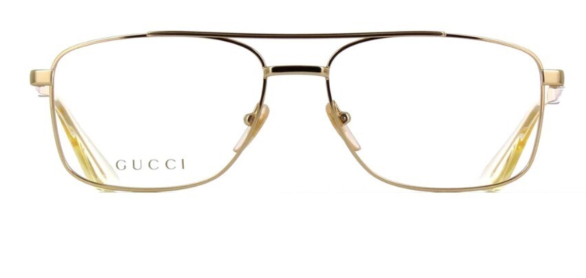 Pre-owned Gucci Gg0986o 001 Gold Rectangular Men's Eyeglasses In Clear