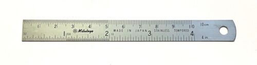 Mitutoyo 4" Stainless Steel Rule Semi Flex 1/2mm, 1mm, 1/32, 1/64, 1/16 Grad