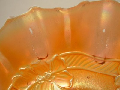 Diamond Dugan Carnival Glass Apple Blossom Bowl Marigold Orange Dish