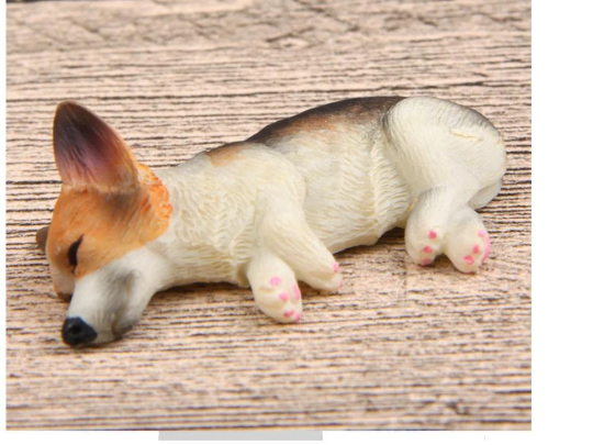 1 pc 1:12 Sleeping  Red White brown welsh corgi Dog figure toy Dollhouse Magnets