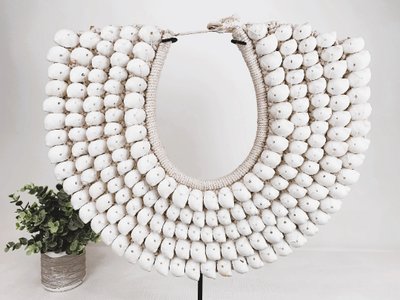 TRIBAL SHELL NECKLACE Vintage Ethnic Necklace Seashell Bib