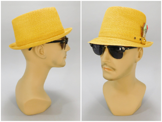 1950s-60s Vintage Milan Straw Porkpie Hat / Short Brim High Crown / Size 6-7/8