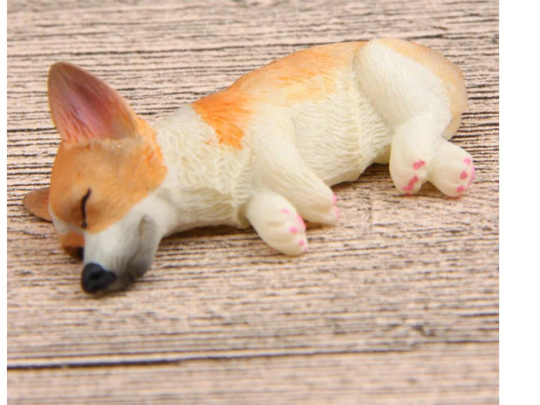 1 pc 1:12 Sleeping  Red White brown welsh corgi Dog figure toy Dollhouse Magnets