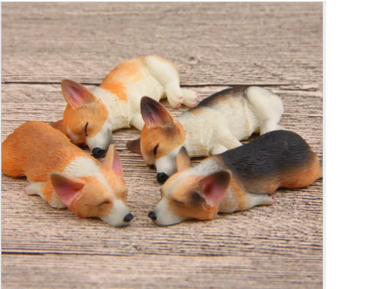 1 pc 1:12 Sleeping  Red White brown welsh corgi Dog figure toy Dollhouse Magnets