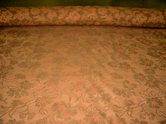 Vintage retro upholstery tapestry brocade fabric coral floral hard to find NOS