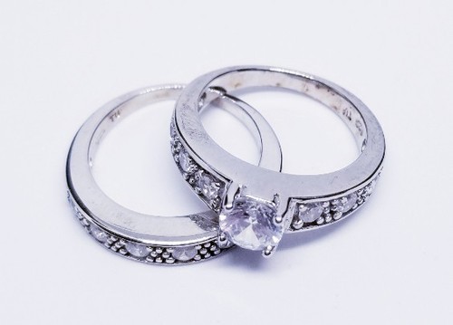 Wedding Ring Set Sterling Silver 925 Round CZ sz. 9