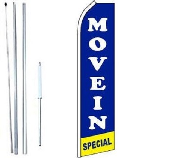 Move In Special (Blue) Swooper Flag With Complete Hybrid Pole set