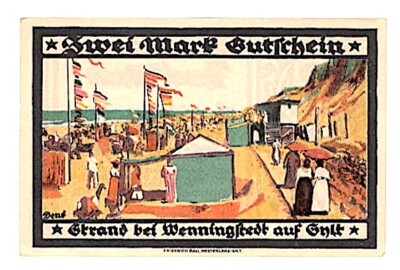GERMANY WENNINGSTEDT NOTGELD 2 MARK 1921 Beach Scene AU  $1 s+h USA