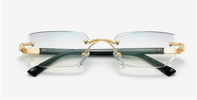 Luxury Rimless Flat Lens Eye Glasses Resin Diamond Cut Anti Blue Light Blocking 