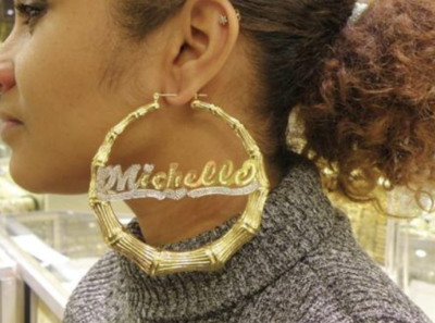 14K Gold Overlay Personalized any Name Bamboo Earrings 4 inches