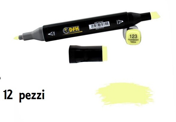 Set 12 Pz Pennarelli Doppia Punta Scuola Disegno Colore 123 Giallo Fluoresce dfh