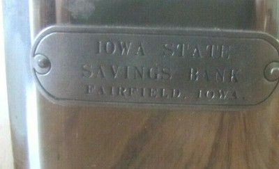 Old Metal Advertising Piggy Still Bank Iowa State Savings Bank Fairfield Iowa