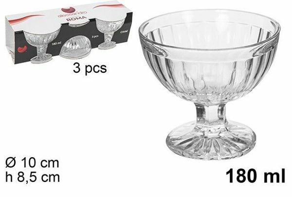Set Servizio 3 Pezzi Coppe Bicchieri In Vetro Roma Per Gelato 180ml dfh