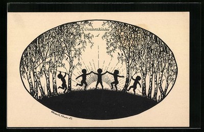 Künstler-AK Elsbeth Forck: Sonnenkinder, nackte Buben tanzen auf einer Wiese, S 