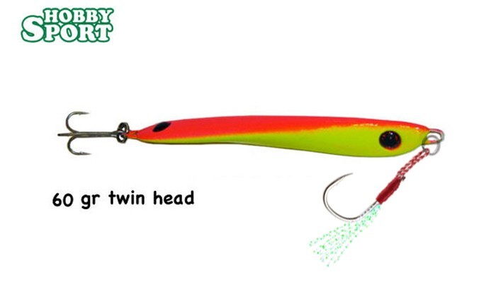 TWIN HEAD PILKER CON ASSIST 60 GR ZEBCO col GIALLO ROSSO METAL JIG