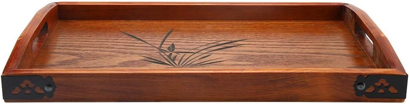 Wooden Serving Tray, Wood Serving Platter Rectangular Decorative Tray with Cutou