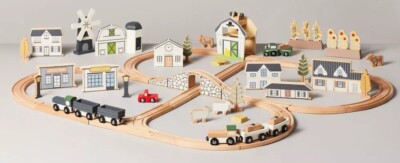 Hearth & Hand with Magnolia 84 Pc Wooden Train Set Tracks Engine