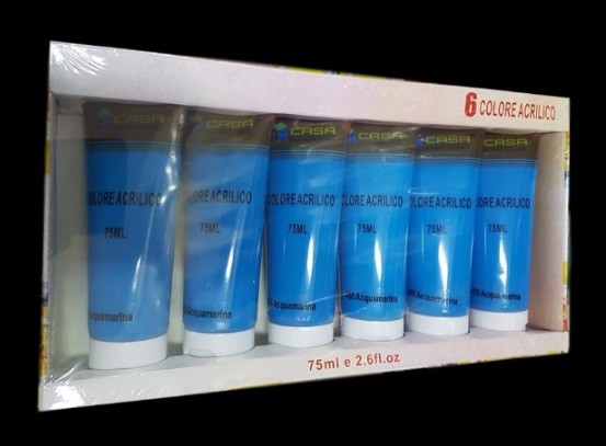 Pittura Acrilica Vernice Confezione 6 Pezzi Colore Acquamarina Tubo 75ml dfh