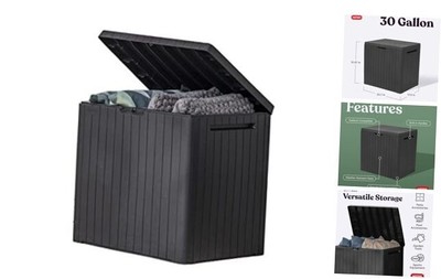  City 30 Gallon Resin Outdoor Storage Box and Patio Furniture Side Dark Grey