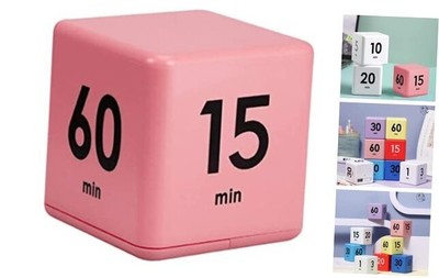  Cube Timer, Kitchen Timer Kids Timer for ADHD Productivity 15-20-30-60min,pink