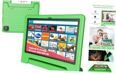 Kids Tablet 10 Inch, Tablet for Kids Android 13, 4GB+64GB, 8-Core CPU, Green