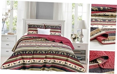  3-Piece Quilt Bedding Set Rustic Lodge Forest King Cabin Lodge Deer 202