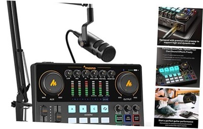  Podcast Equipment Bundle 10 Channel Audio Interface and XLR Dynamic Black