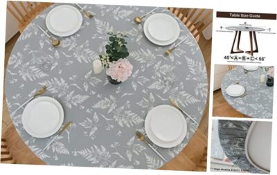  Round Vinyl Fitted For Up to 45-56 Inch Round Table Misty Leaves Grey