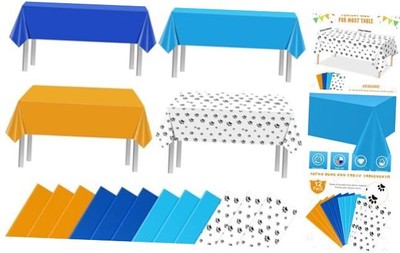 MASHAN 12 Pack Paw Print Plastic Tablecloths,Blue Orange Puppy 12pcs Dog Print