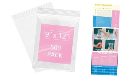  - 500 Pcs- Clear Zip Bags - Reclosable Plastic Zip Poly Bags for A4, 9'' x 12''