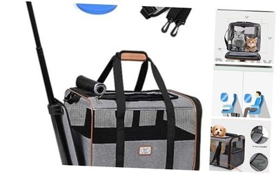 Cat Dog Carrier with Wheels Airline Approved Rolling Pet Carrier with A. Grey