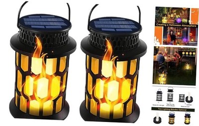  Hanging Solar Lanterns Outdoor Waterproof Flickering Flame Camping Solar 2