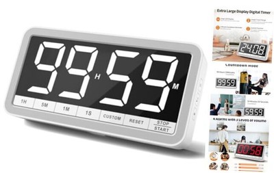 Digital Kitchen Timer with 7.8  Extra Large Display, Magnetic LED Timer White