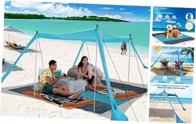 Beach Canopy, Beach Tent Sun Shelter with Beach 11x11 FT with Beach Blanket
