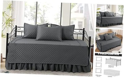  Daybed Cover Sets- Diamond Stitching Daybed Bedding Set, All Season Dark Grey