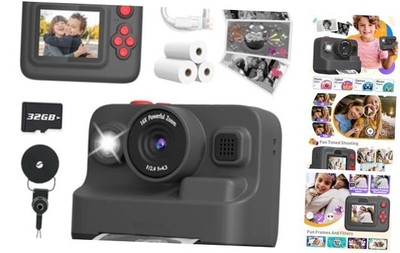 Kids Camera Instant Print, Christmas Birthday Gifts for 3-12 Year Old Black