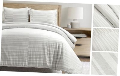  Sawyer Modern Broken Stripe Duvet Cover Set, 3 Piece Set, Full/ Queen Gray