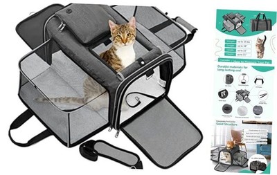 PetsN'all Pet Carrier, Cat Carrier, Airline Approved 2 Sides Expandable, gray