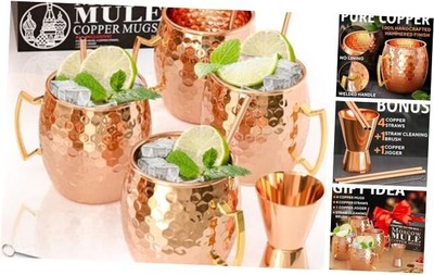  Moscow Mule Copper Mugs - Set of 4-100% HANDCRAFTED - Food Safe Pure Solid 