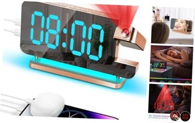 【RoseGold】Projection Alarm Clock, 6.5''Digital Mirror Projection Rose Gold