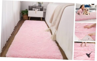  Runner Rug for Bedroom Fluffy Shag Area Rugs for Living Room 2x6 Feet Pink