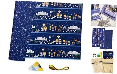 -Nativity Scene and Stars; Reversible Complete Christmas Wrapping JC AND M