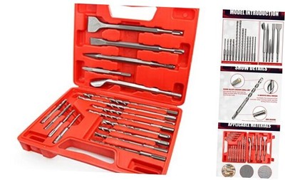17PCS Rotary Hammer & Chisels Masonry Drill Bit Set, SDS Plus Drill Bits Set, 